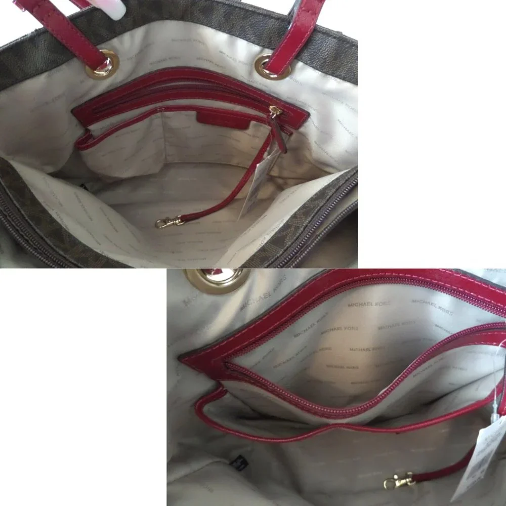 Michael Kors | Jet Set Signature Brown/Cherry Logo Tote (NWT) - Picture 6 of 13